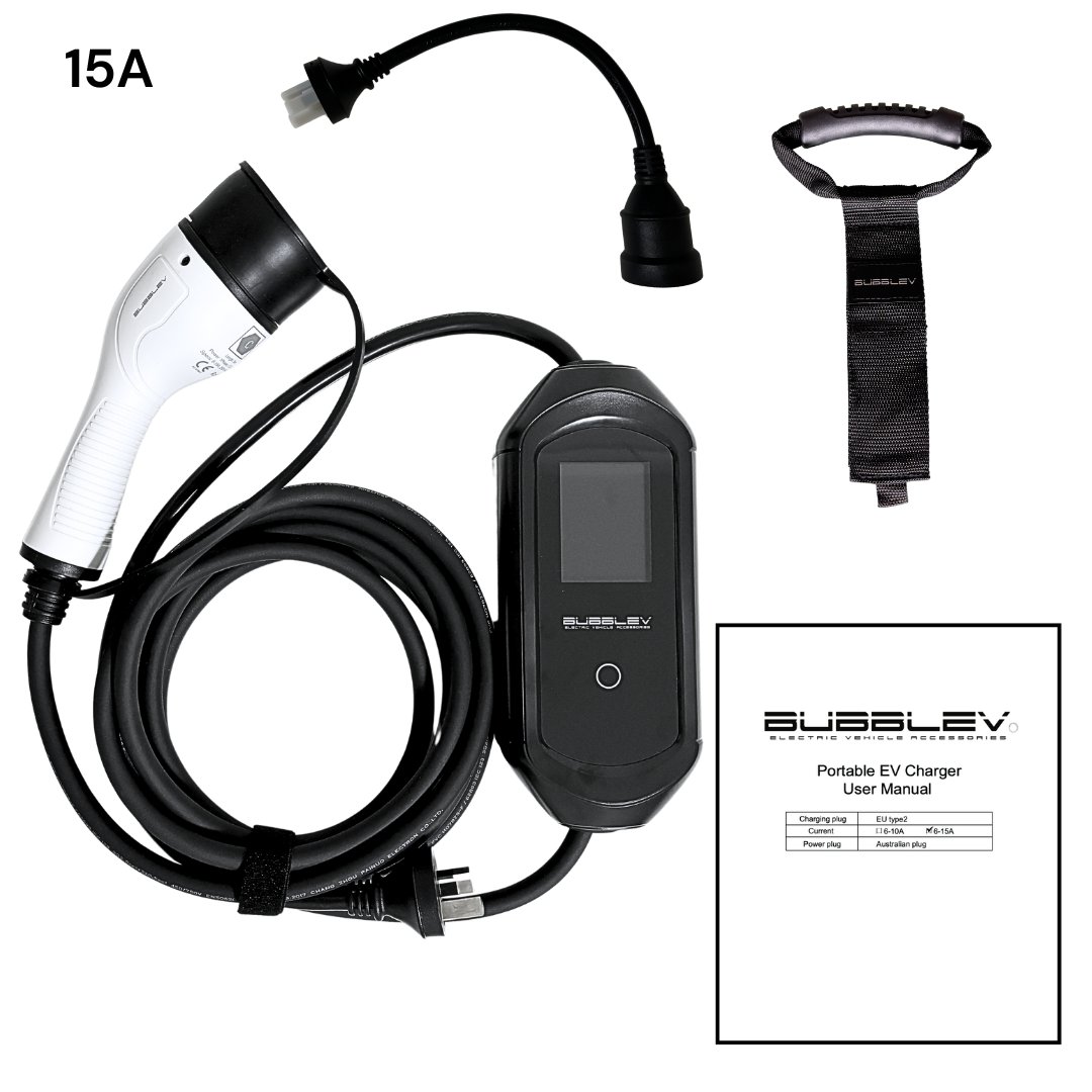 EV Charger 15A Portable, Type 2, 5m Charging Cable, 3.3kW Fast Charge, Compatible with Australian 15A Sockets