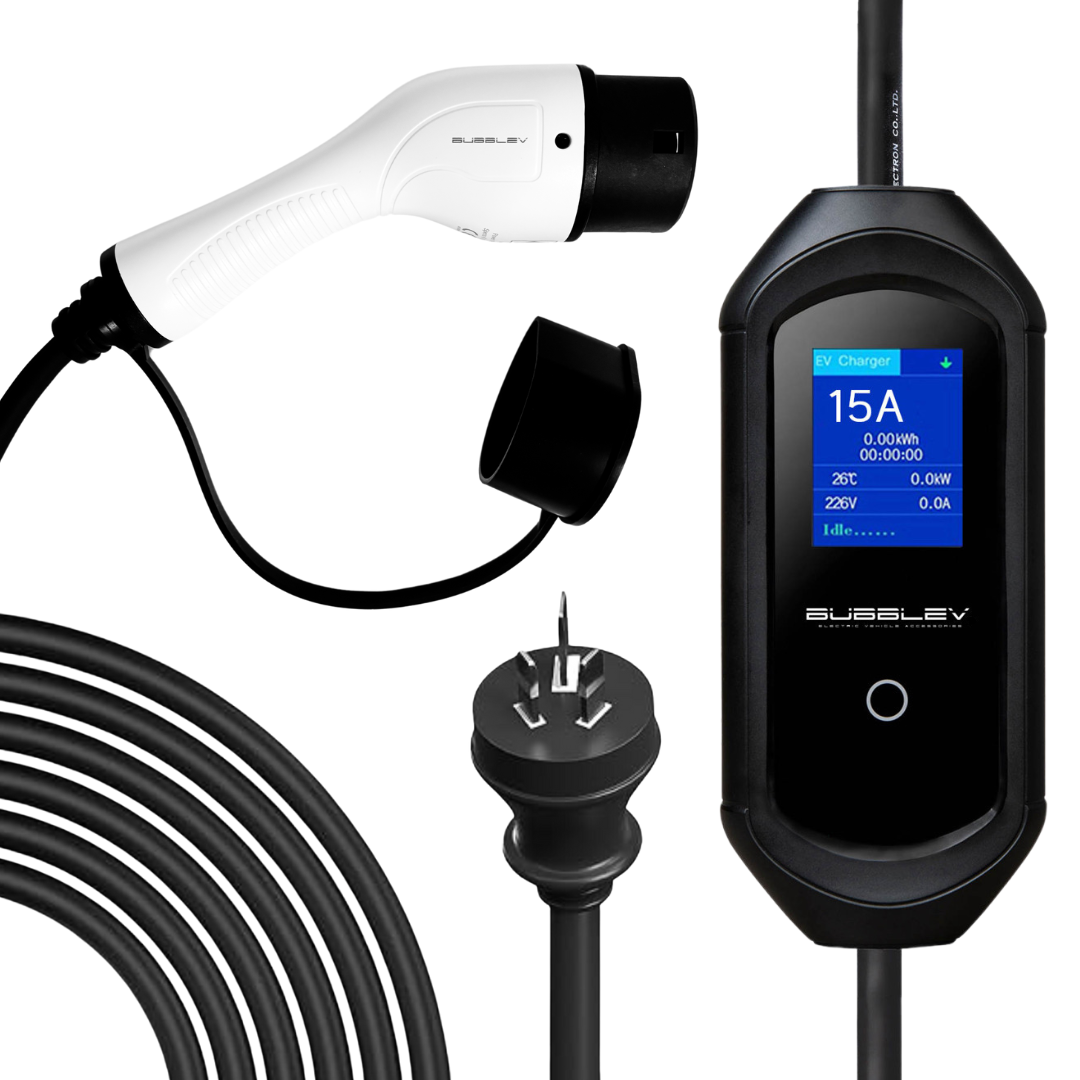 EV Charger 15A Portable, Type 2, 5m Charging Cable, 3.3kW Fast Charge, Compatible with Australian 15A Sockets