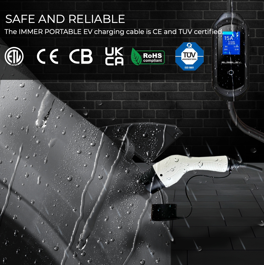 10A EV Charger 2.2kW Type 2 Portable Lightweight Home Charging Solution 5m Cable IP64 Weatherproof