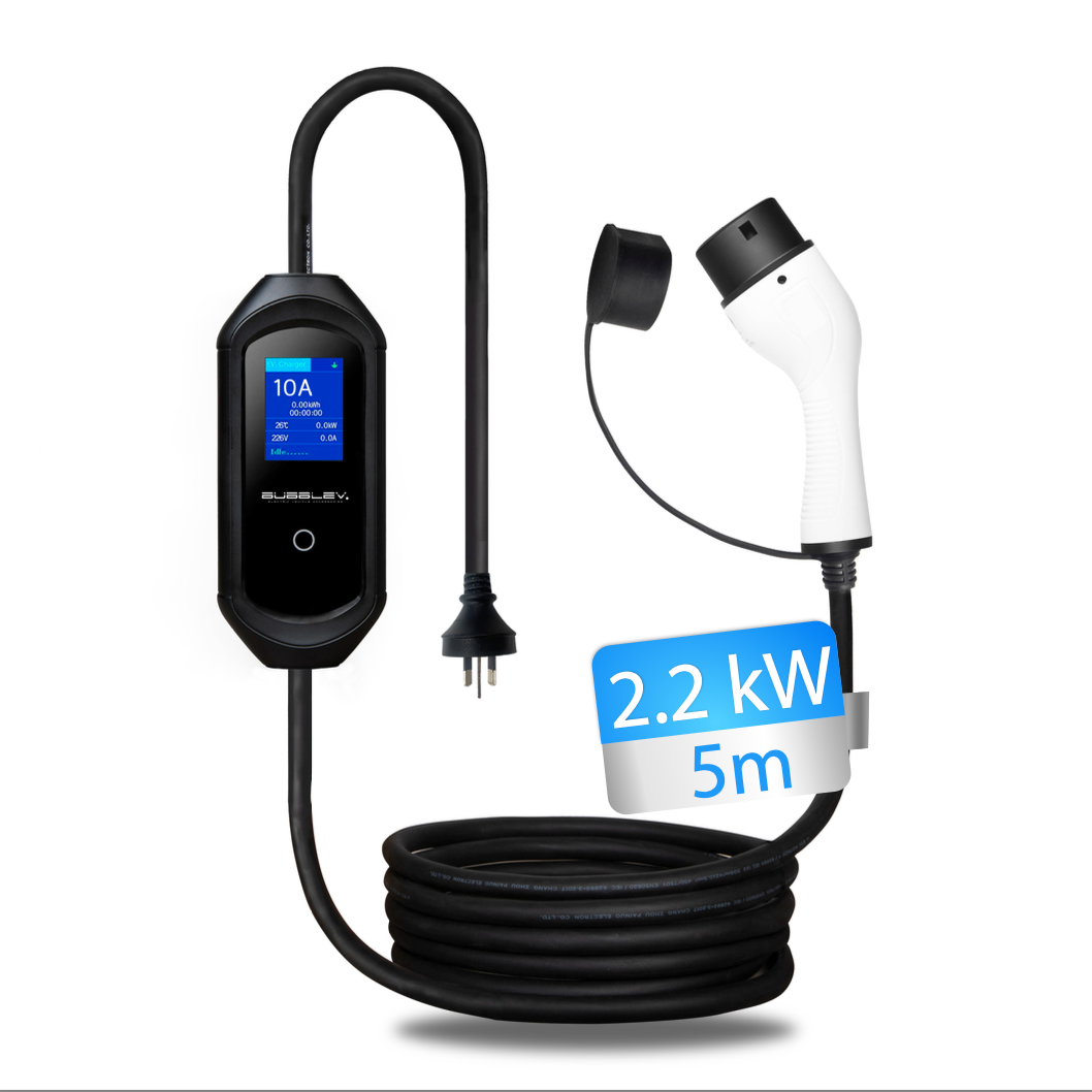 10A EV Charger 2.2kW Type 2 Portable Lightweight Home Charging Solution 5m Cable IP64 Weatherproof